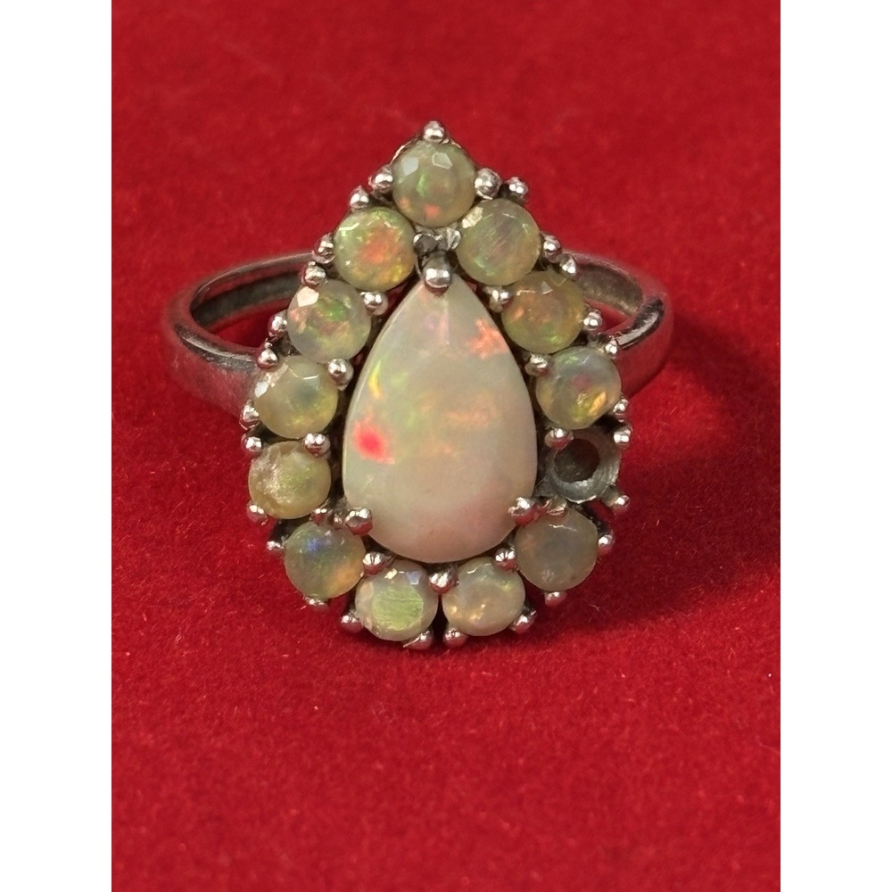 Sterling Silver .925 Opal Halo Teardrop/Pear Ring Size 7 *Needs Repair*